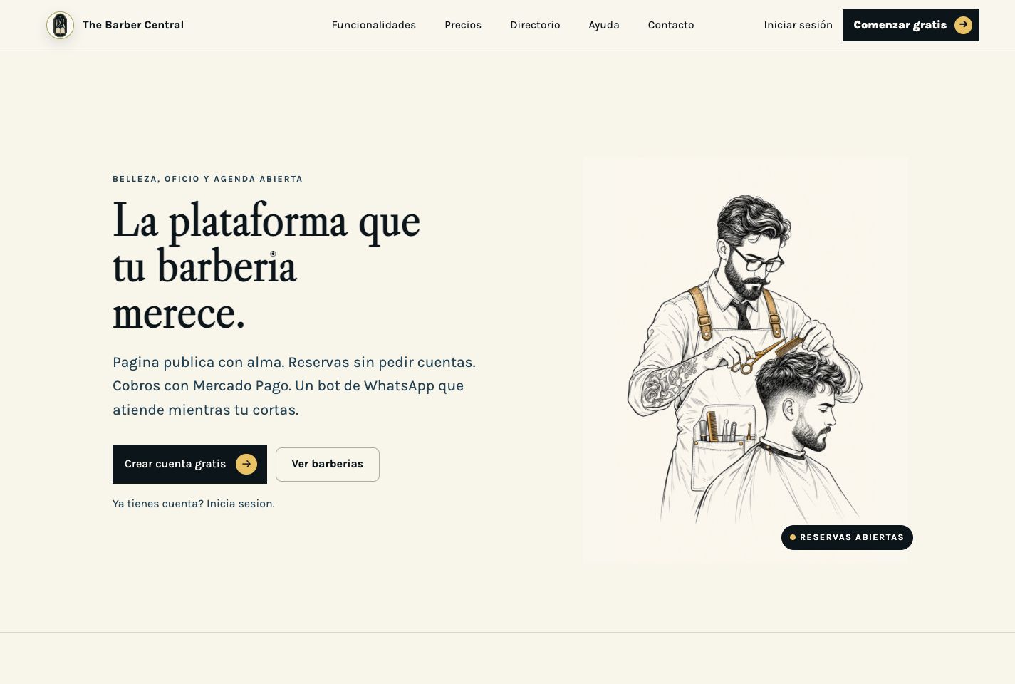 The Barber Central public product landing preview